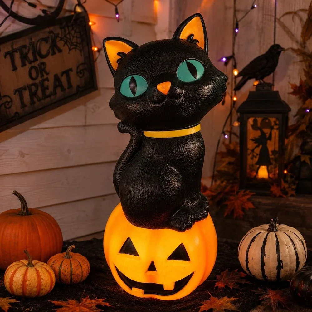 Ashland Halloween Black Cat Pumpkin Blow Mold Light Up Outdoor Decor 24 Inch